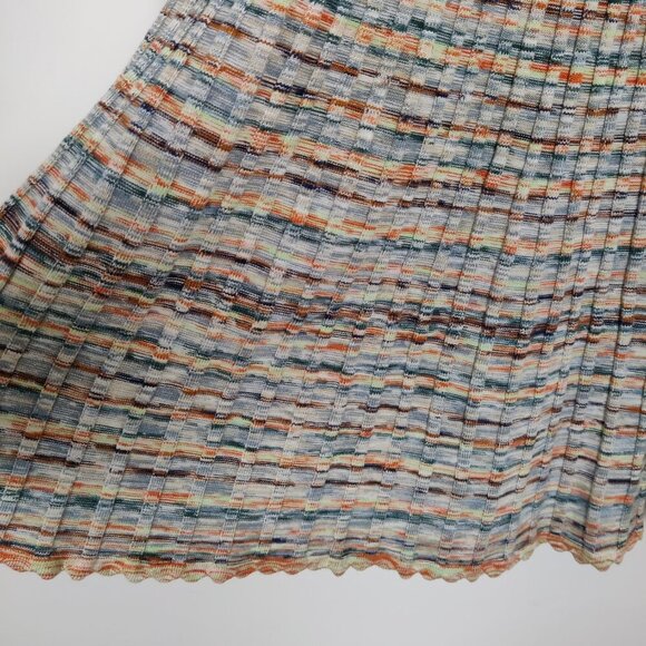 Shoshanna Women's Mini Dress Size L Multicolor Scalloped Hem Knit Ribbed V Neck - Picture 10 of 14